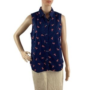 J.Crew Factory Signature Fit Sleeveless Poplin Shirt Navy Lobster M